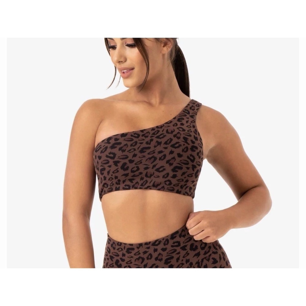 Ryderwear Adapt One Shoulder Sports Bra Chocolate Leopard Size Small